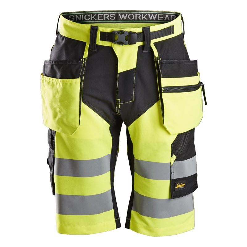 Snickers FlexiWork, Short+ Haute Visibilité avec Poches Holster, Classe 1