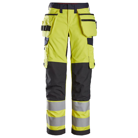 Snickers ProtecWork, Pantalon de protection pour femme avec poches holster, haute visibilité, Classe 2