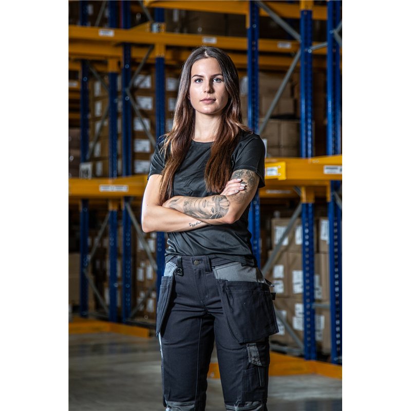 Pantalon de Travail Femme avec Renfort aux Genoux et Amovibles Poches Flottantes en 100% Coton