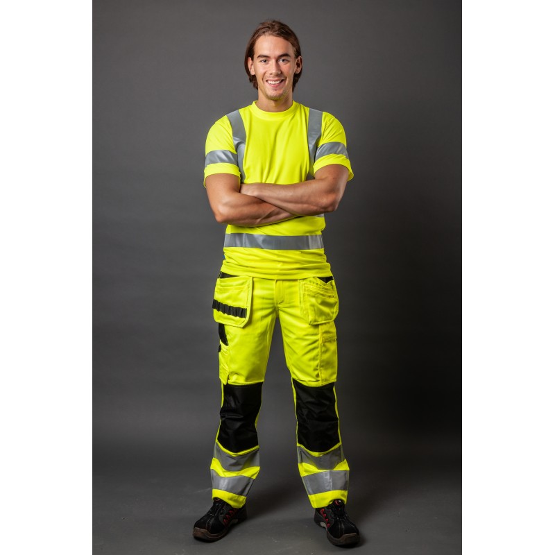 Pantalon de Travail Haute Visibilité avec Renfort aux Genoux et Poches Flottantes en ISO 20471 Classe 2 Coupe Moderne
