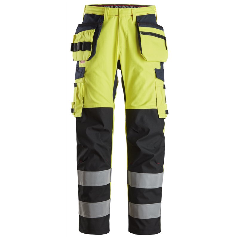 Snickers ProtecWork, Pantalon avec Tibias Renforcés et Poches Holster, Haute Visibilité, Classe 2