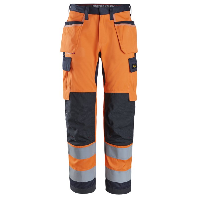 Snickers ProtecWork, Pantalon de Travail Extensible avec Poches Holsters Haute Visibilité Classe 2