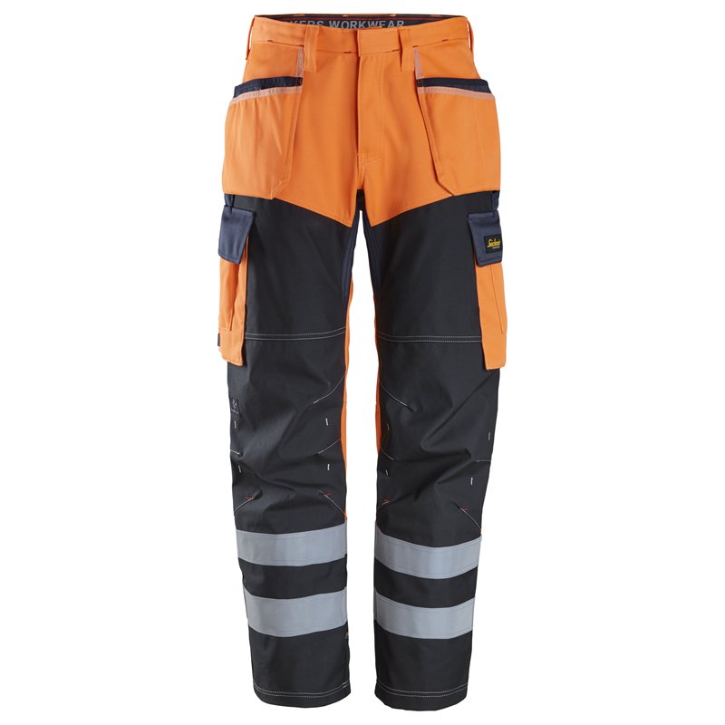 Snickers ProtecWork, Pantalon avec Avant des Jambes Renforcé, Poches Holsters, Haute Visibilité, Classe 1